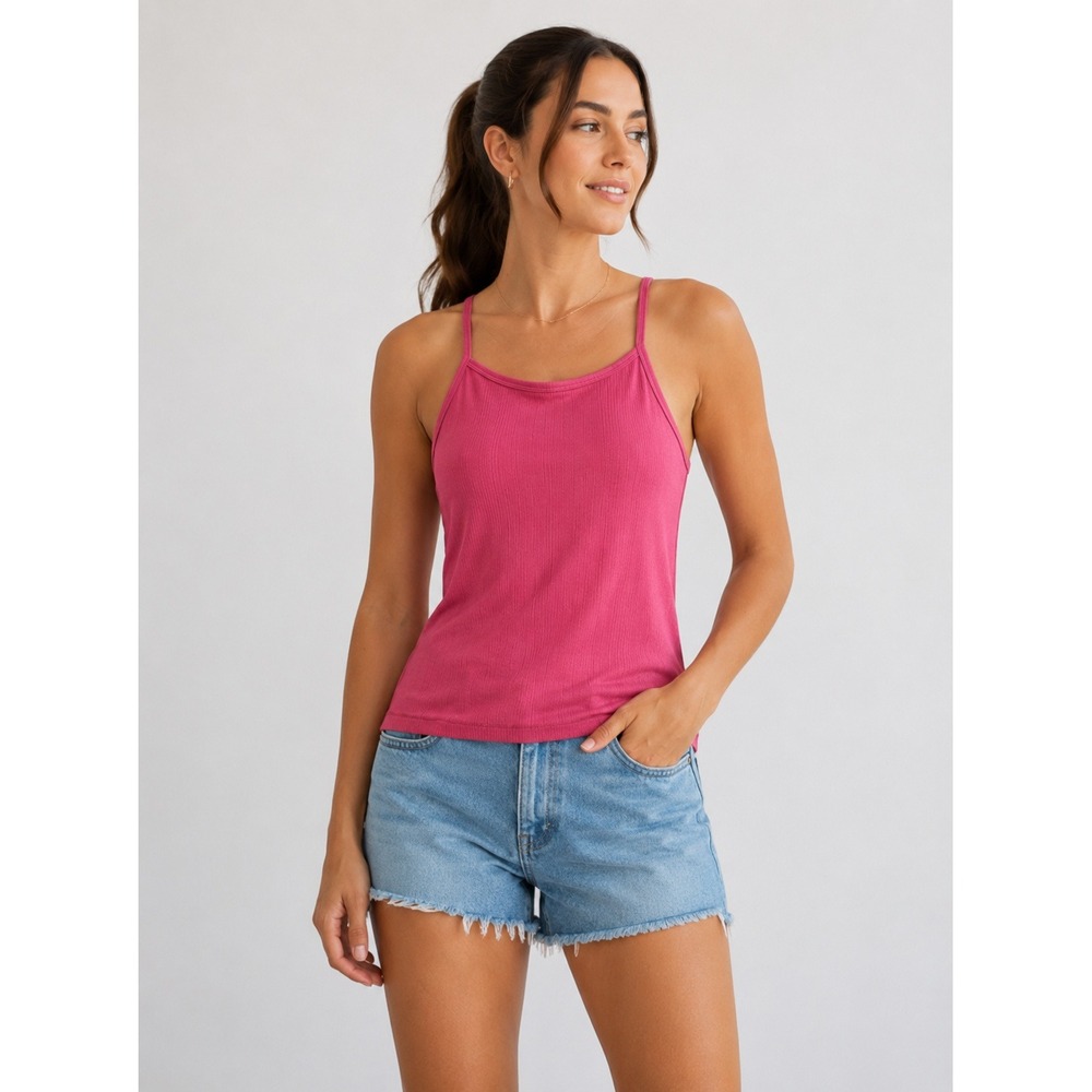 SKIMS Cotton Rib Tank Top Pink Medium Ribbed Knit Scoop Neck Sleeveless Slim Fit